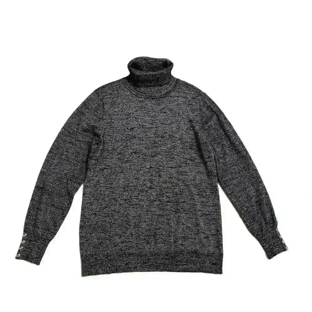 Carolyn Taylor Embellished Sweater Size L Gray Long Sleeve Turtleneck